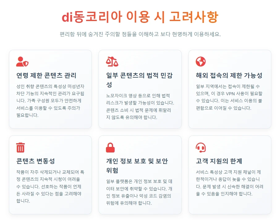 di동코리아 이용 시 고려할 사항 di동코리아 이용 시 고려할 사항