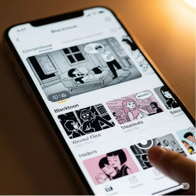 모바일로 블랙툰을 사용하는 모습